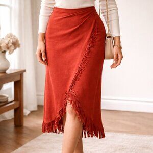 Doncaster Sport Rust Fringe Wrap Skirt Size 14